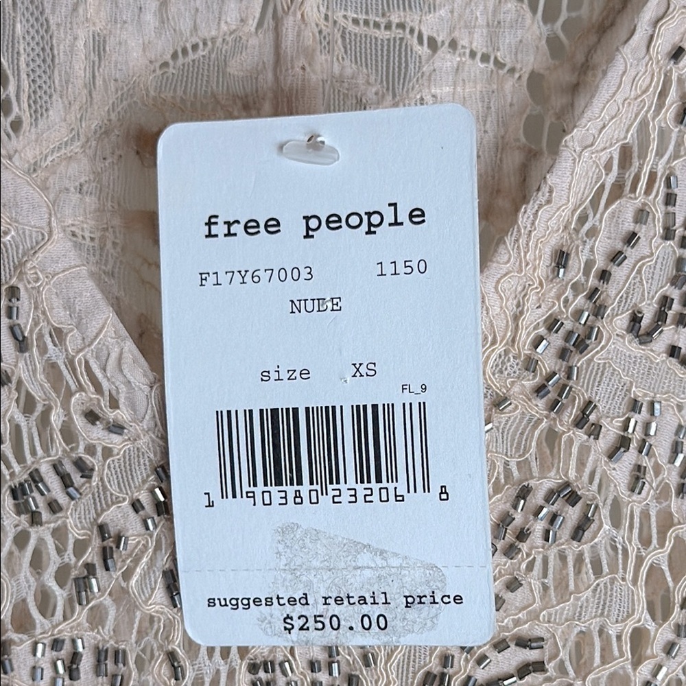 Free People Nude Metallic Lace Beaded Mini Shift Dress XS Boho Chic - Picture 3 of 16